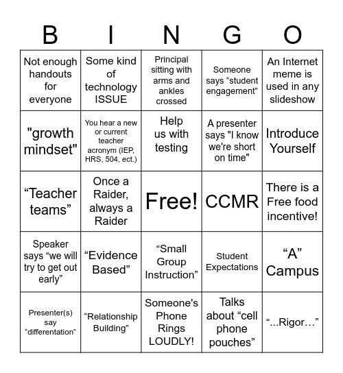 Secret PD Bingo Card