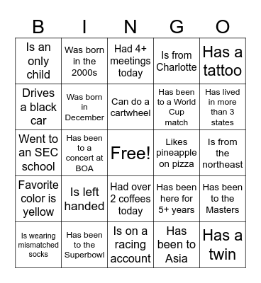 Find Someone Who Bingo Card