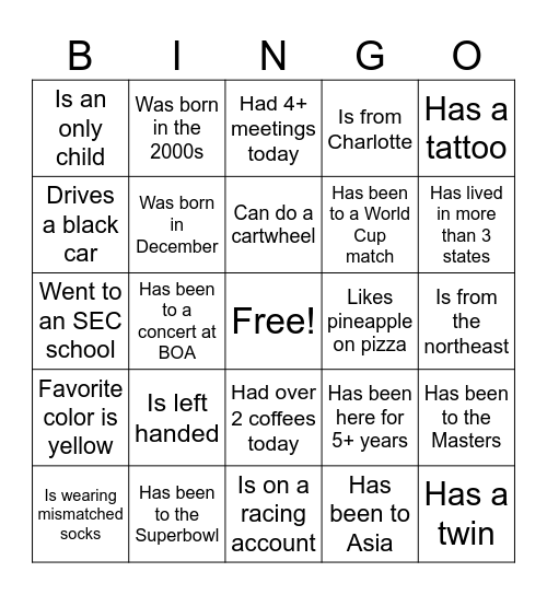 Find Someone Who Bingo Card