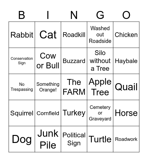 ROADTRIP BINGO Card