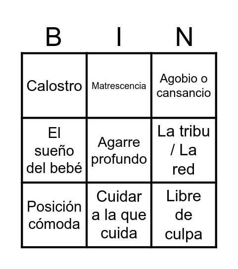 Bingo de la Lactancia Bingo Card