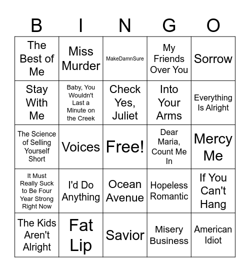 Warp Tour Rd 1 Bingo Card