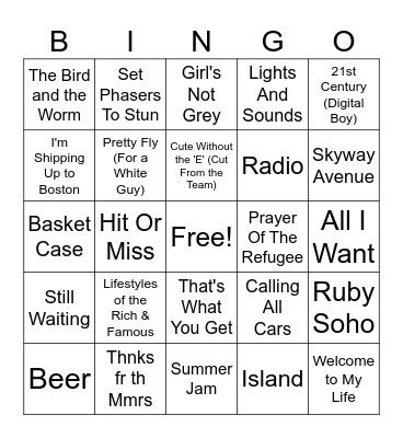Warp Tour Rd 2 Bingo Card
