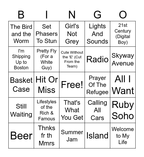 Warp Tour Rd 2 Bingo Card