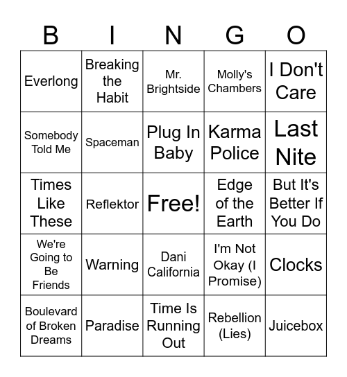 Warp Tour Rd 3 Bingo Card