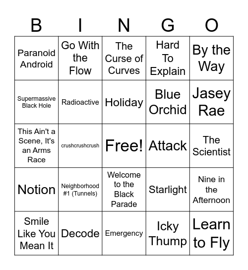 Warp Tour Rd 4 Bingo Card