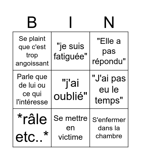 Rdv psy R Bingo Card