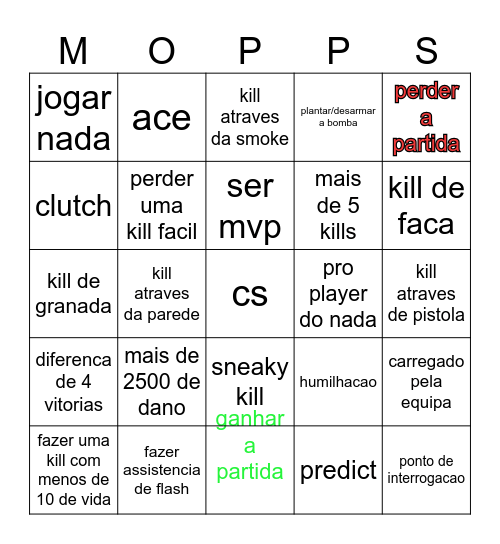 BINGO DO MOPPADO Bingo Card