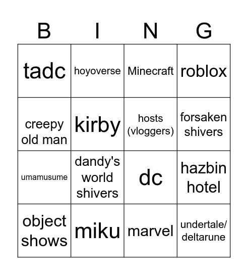 Untitled Bingo Card