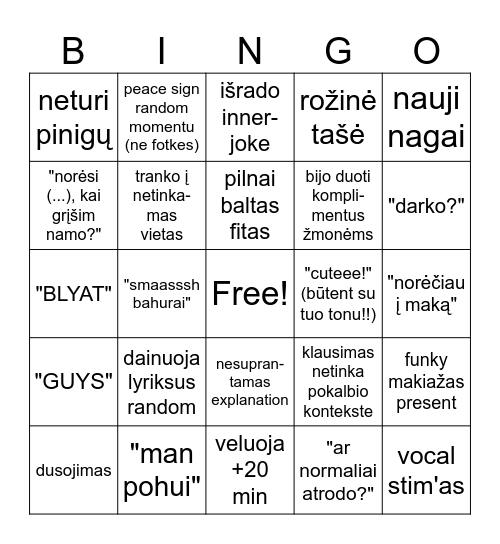 sasandros kortą Bingo Card