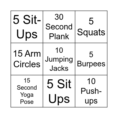 Exercise Bingo Card