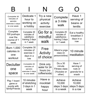 Blackout Fitness Bingo October Bingo Card