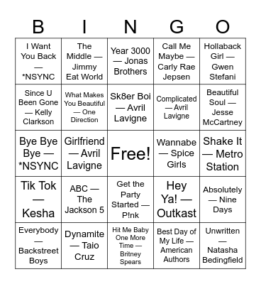 Back-to-School Throwbacks Bingo Card