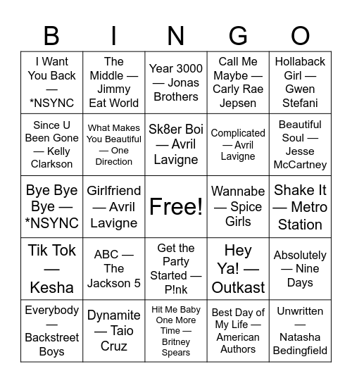 Back-to-School Throwbacks Bingo Card