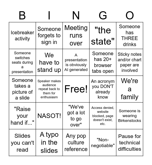 2026 Academy Week Bingo Card