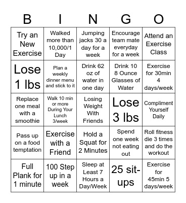 Biggest Loser Bingo Archuleta Bingo Card