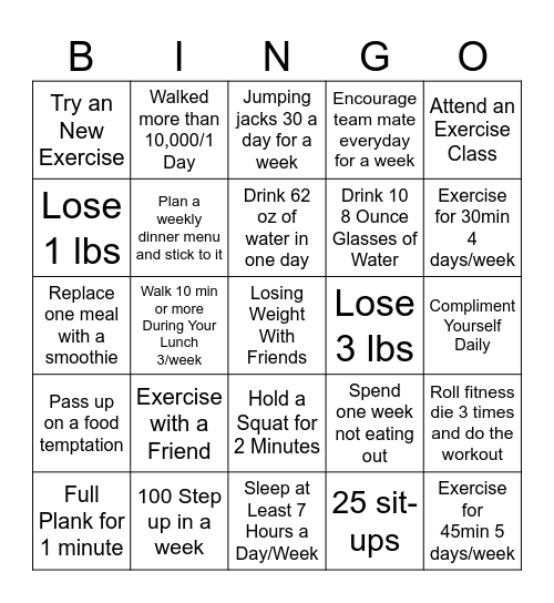Biggest Loser Bingo Archuleta Bingo Card
