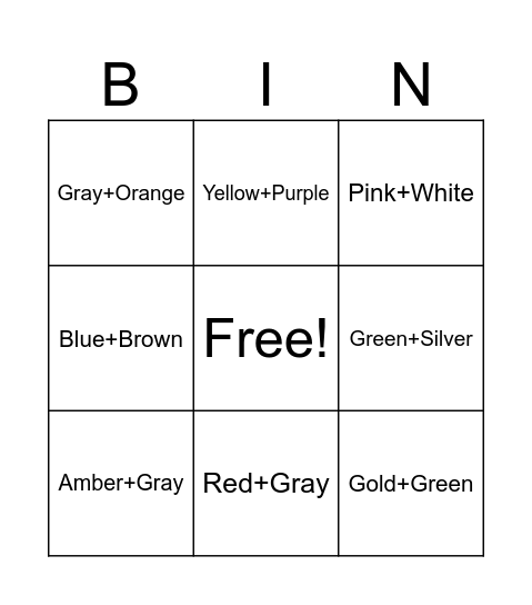 Special Color Bingo Card