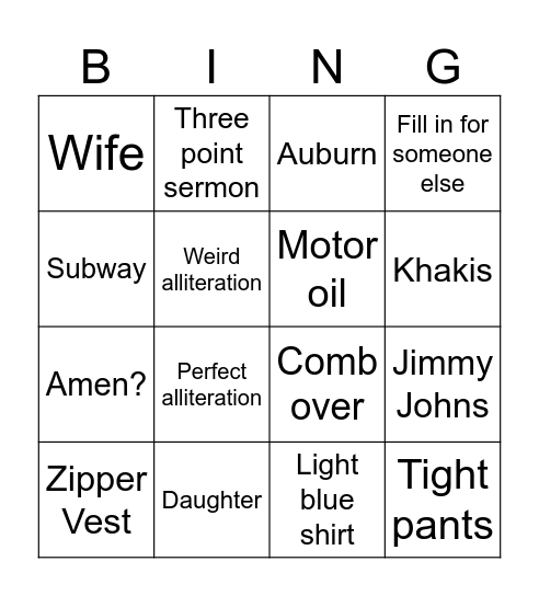 Seth Fuller Bingo Card