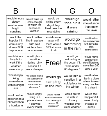 Hypothetical -- Find someone who ... Bingo Card
