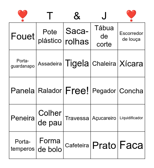 Chá de Panela T&J Bingo Card