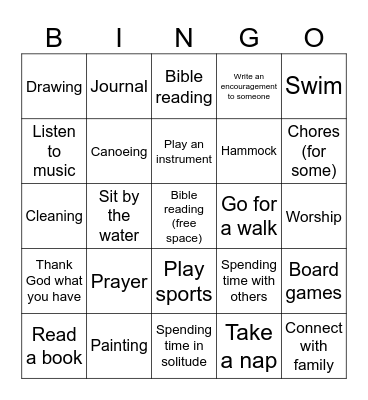 Sabbath Bingo Card