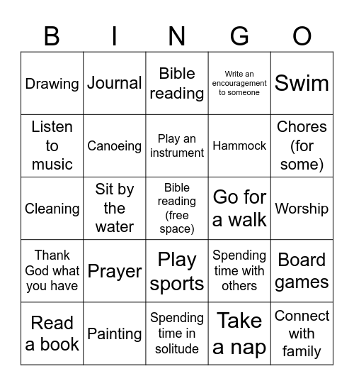 Sabbath Bingo Card