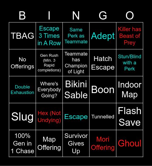 DbD Bingo Card