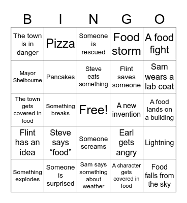 Cloudy with a chance of Meatballs Bingo Card