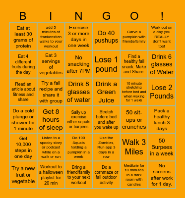 Halloween Fitness Bingo Card