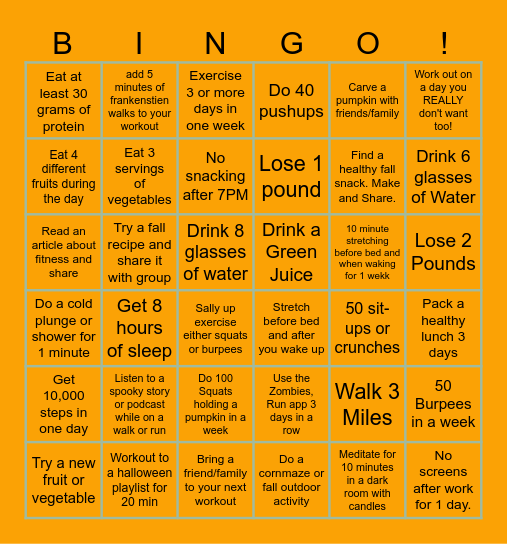 Halloween Fitness Bingo Card