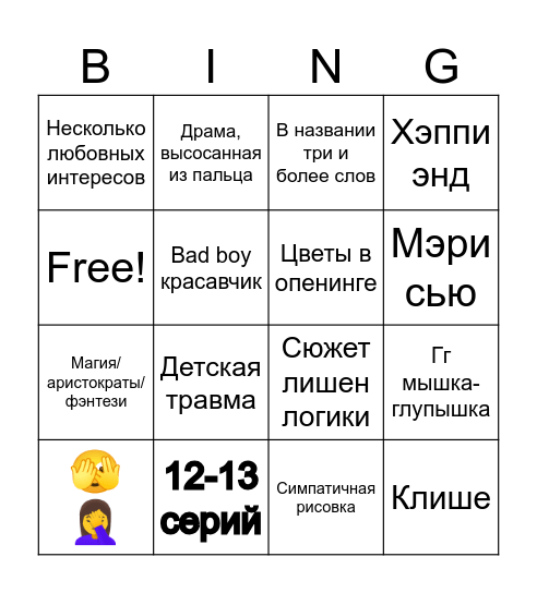 Тайтлы для Дианы на вечер Bingo Card