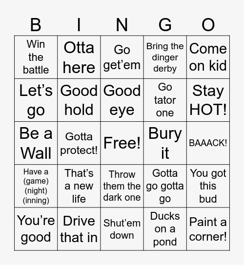 NP Baseball Mannerisms Bingo Card