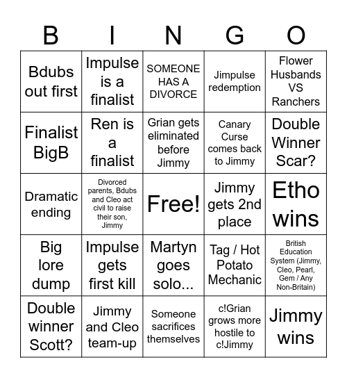 Next Life Series Bingo Card