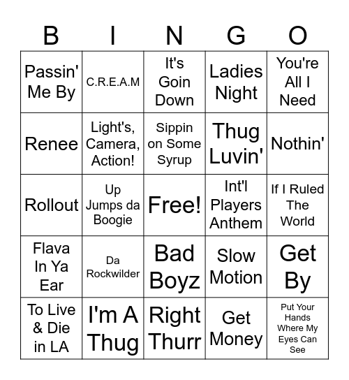 Hip-Hop Bingo Card