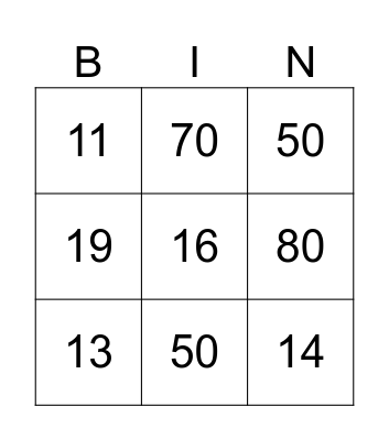 Untitled Bingo Card