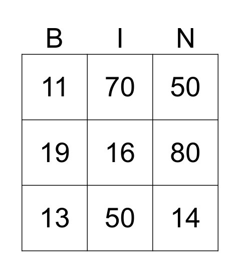 Untitled Bingo Card