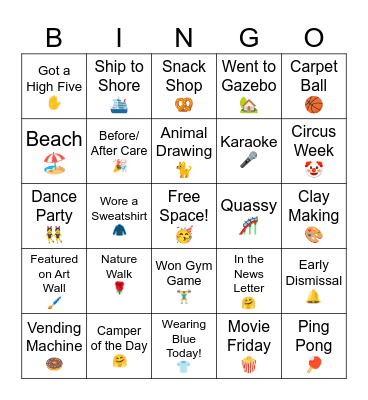 ECC Summer Camp Bingo! Bingo Card