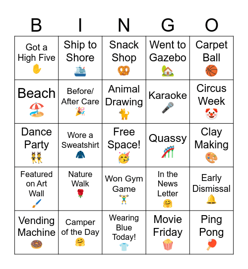 ECC Summer Camp Bingo! Bingo Card