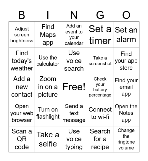 Digital Skills Bingo! Bingo Card