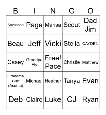 Grandma/Mom/Anne's Family BINGO Card