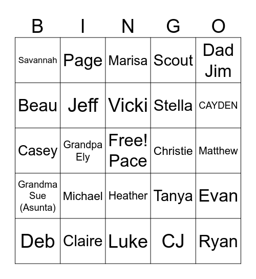 Grandma/Mom/Anne's Family BINGO Card