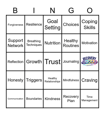 Recovery Bingo: The Carter Clinic Bingo Card