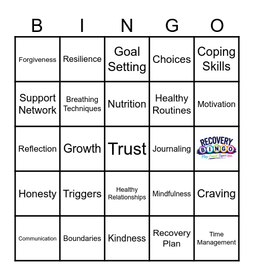 Recovery Bingo: The Carter Clinic Bingo Card