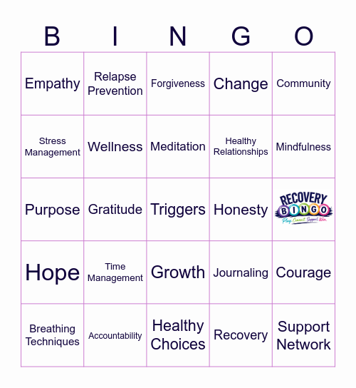 Recovery Bingo: The Carter Clinic Bingo Card