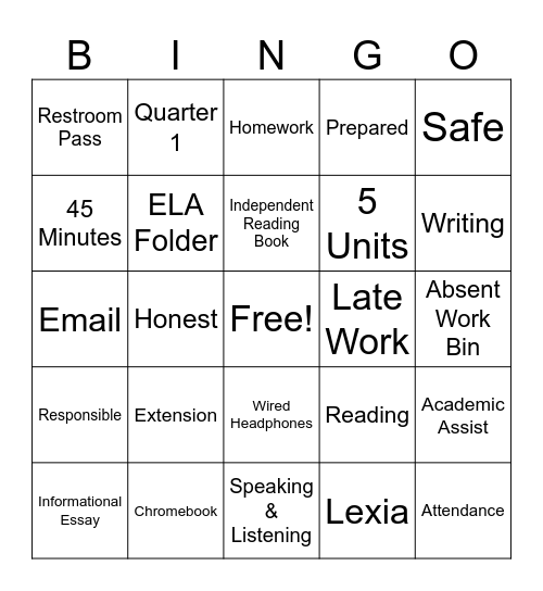 Syllabus! Bingo Card