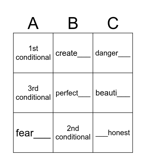 Review listening Bingo Card