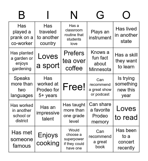 SPEA Bingo Card