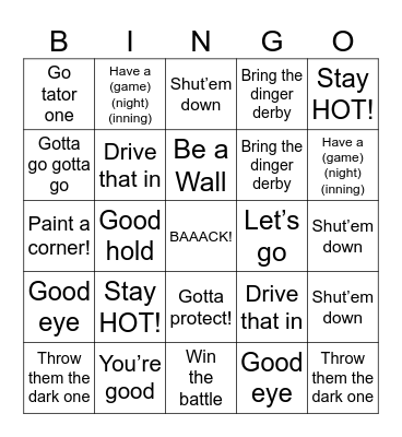 Baseball Coach Mannerism Bingo Card