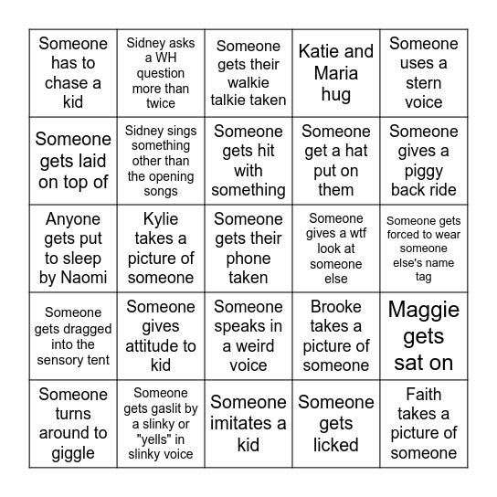 Staff/Volunteer Summer Stars Bingo Card